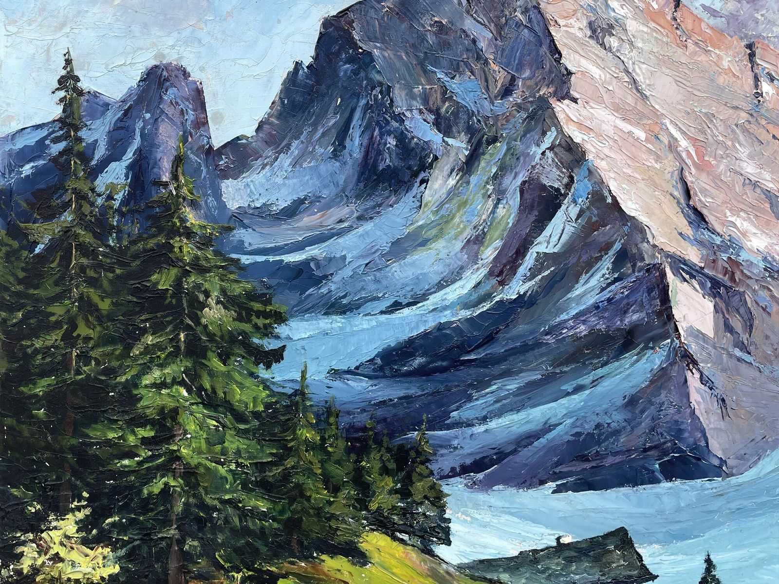 Alpine Landscape – Antique Painting By Anton Dembinski, Mid XX Century photo vintage