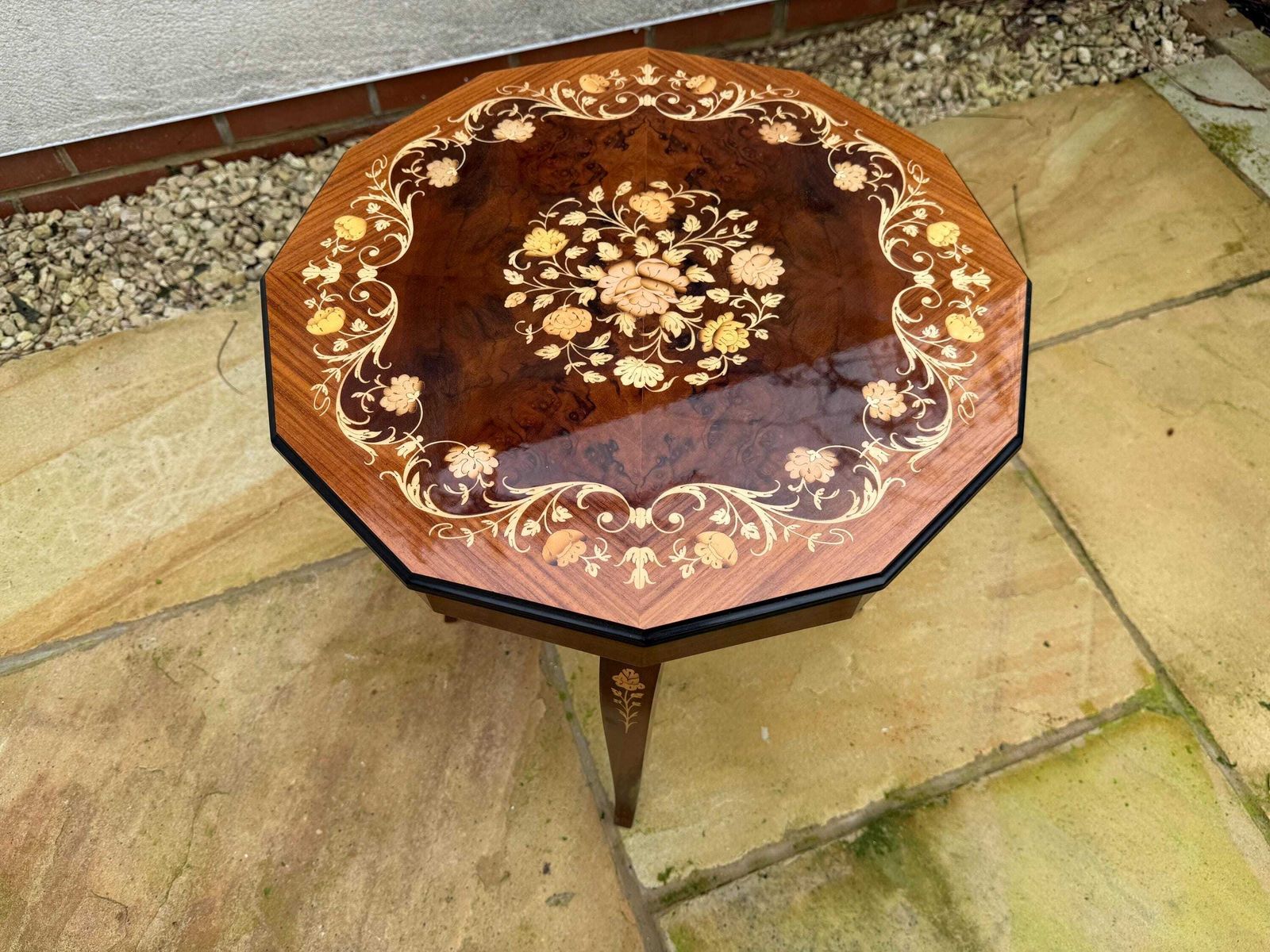 Musical Marquetry Side Table, Sewing Table,Plant Stand, Occasional Table photo vintage