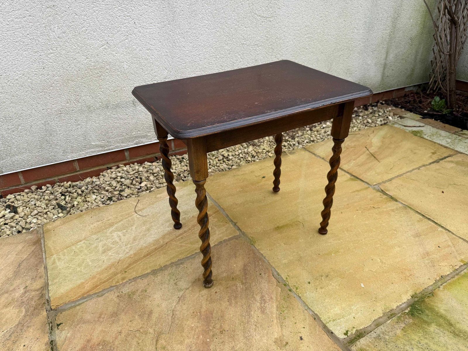 Antique Side Table With Barley Twist Legs. Victorian Oak Occasional Table
