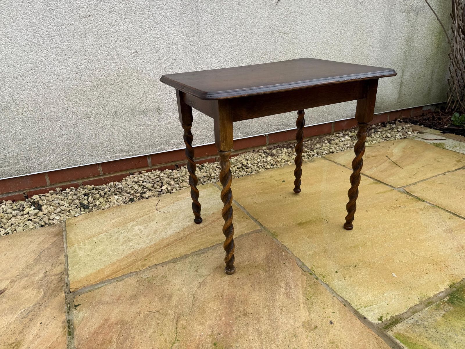 122.0 Antique Side Table With Barley Twist Legs. Victorian Oak Occasional Table photo