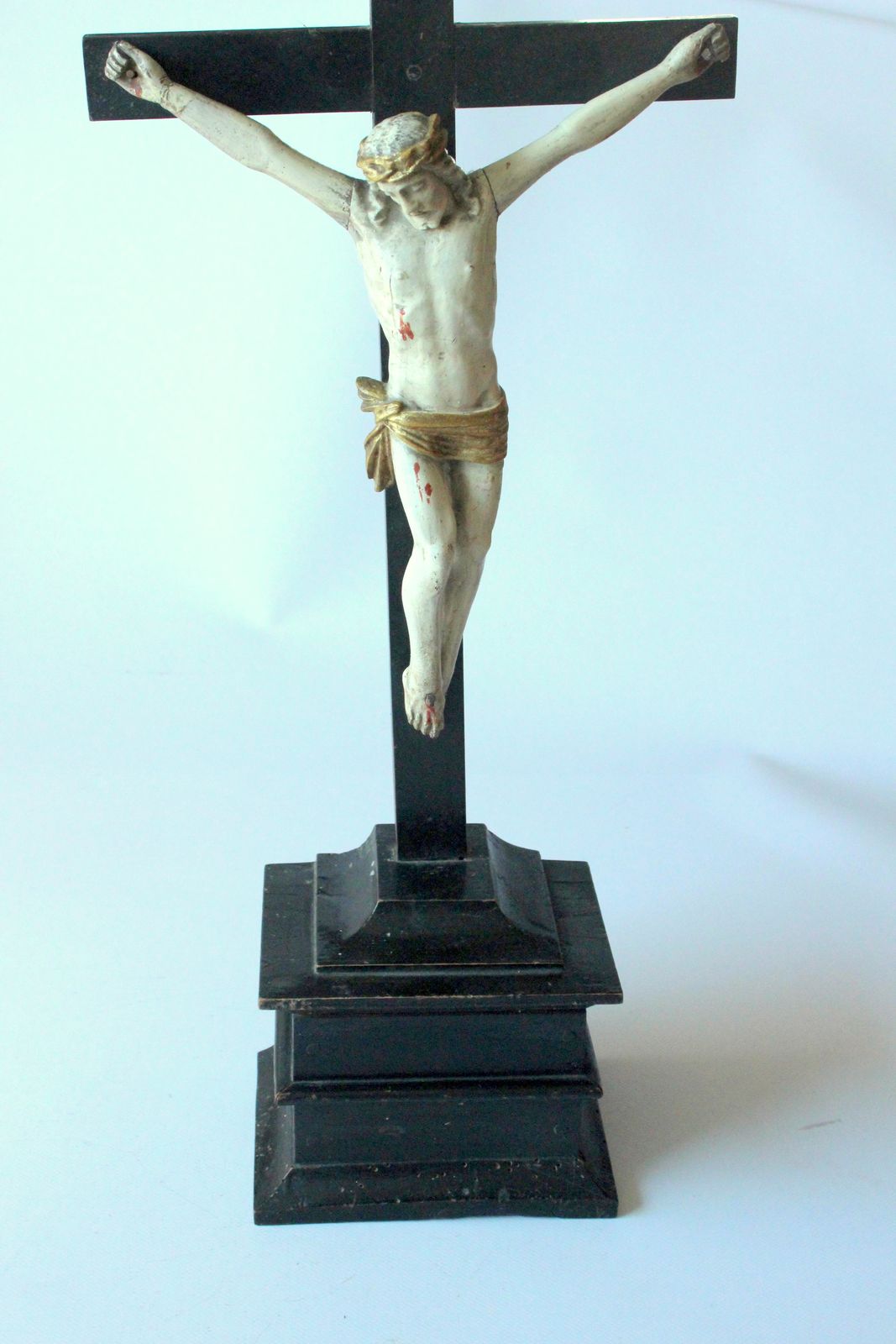 Old Wooden Standing Cross Jesus Christ   Vintage From The 1940s photo furniture