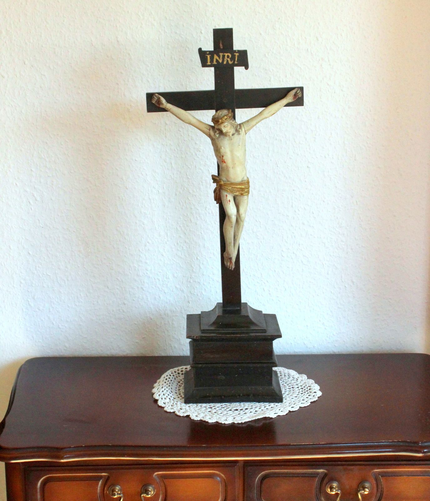 Old Wooden Standing Cross Jesus Christ   Vintage From The 1940s photo 148.0