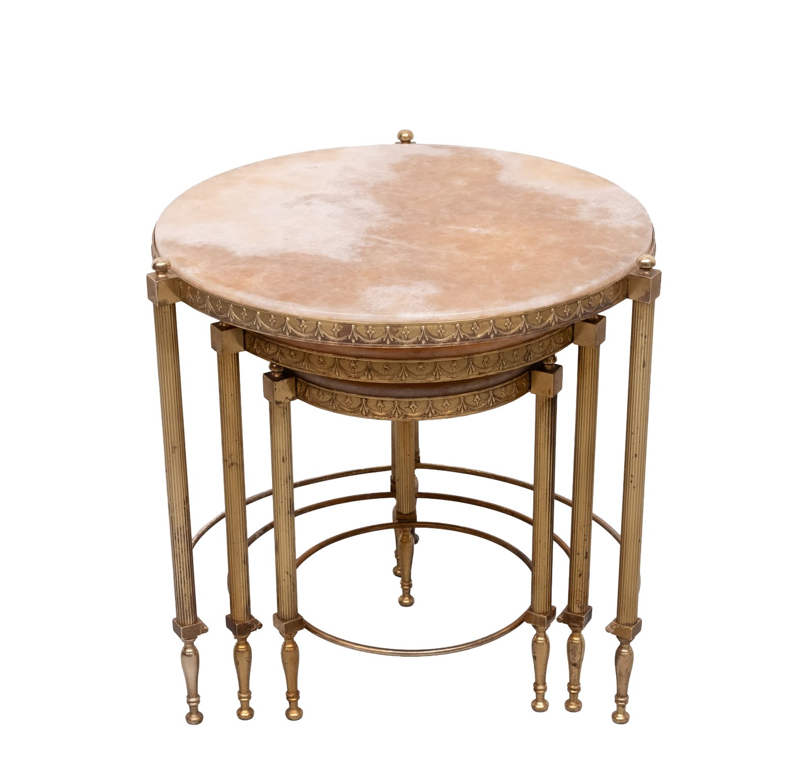 Hollywood Recency Nesting Tables Brass Onyx Marble France photo furniture