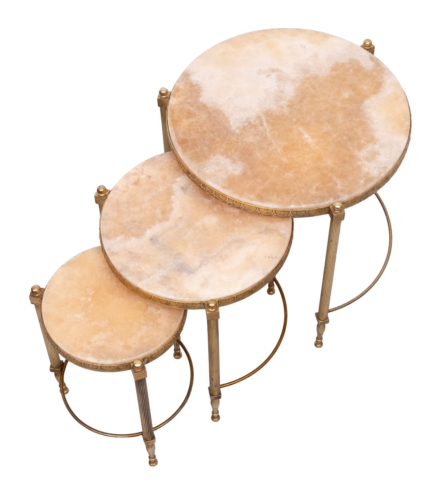 Hollywood Recency Nesting Tables Brass Onyx Marble France photo for sale