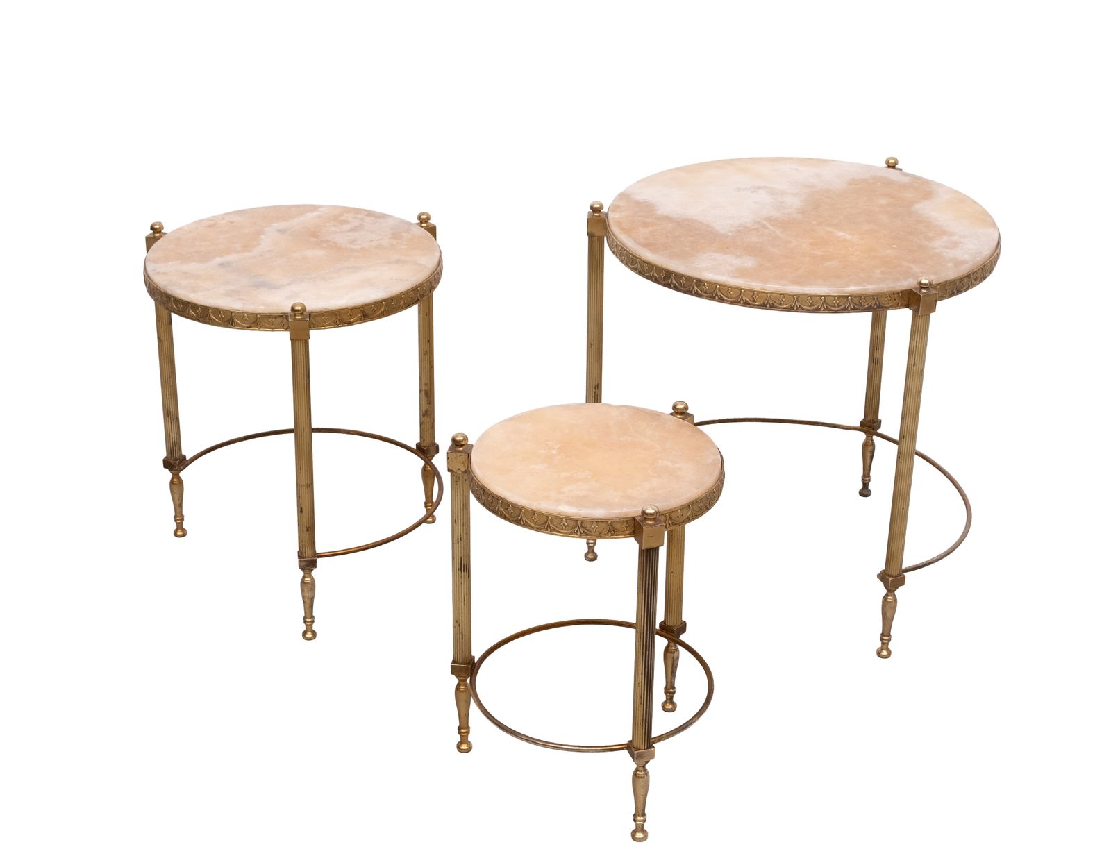 Hollywood Recency Nesting Tables Brass Onyx Marble France photo vinterior