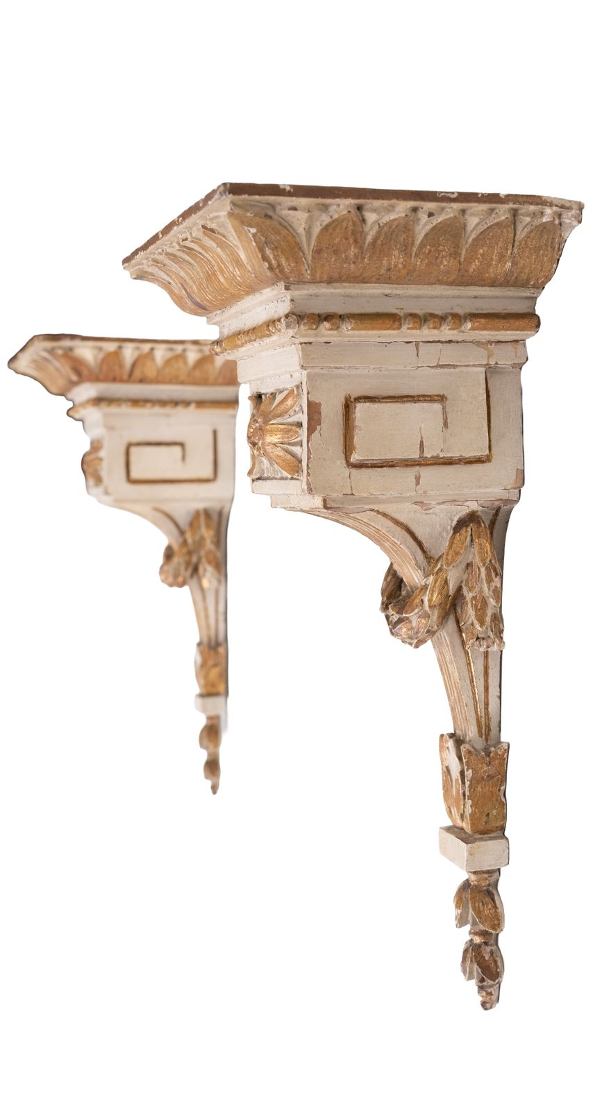 Louis XVI Style Carved Giltwood Wall Consoles With Greek Style Decoration photo vinterior