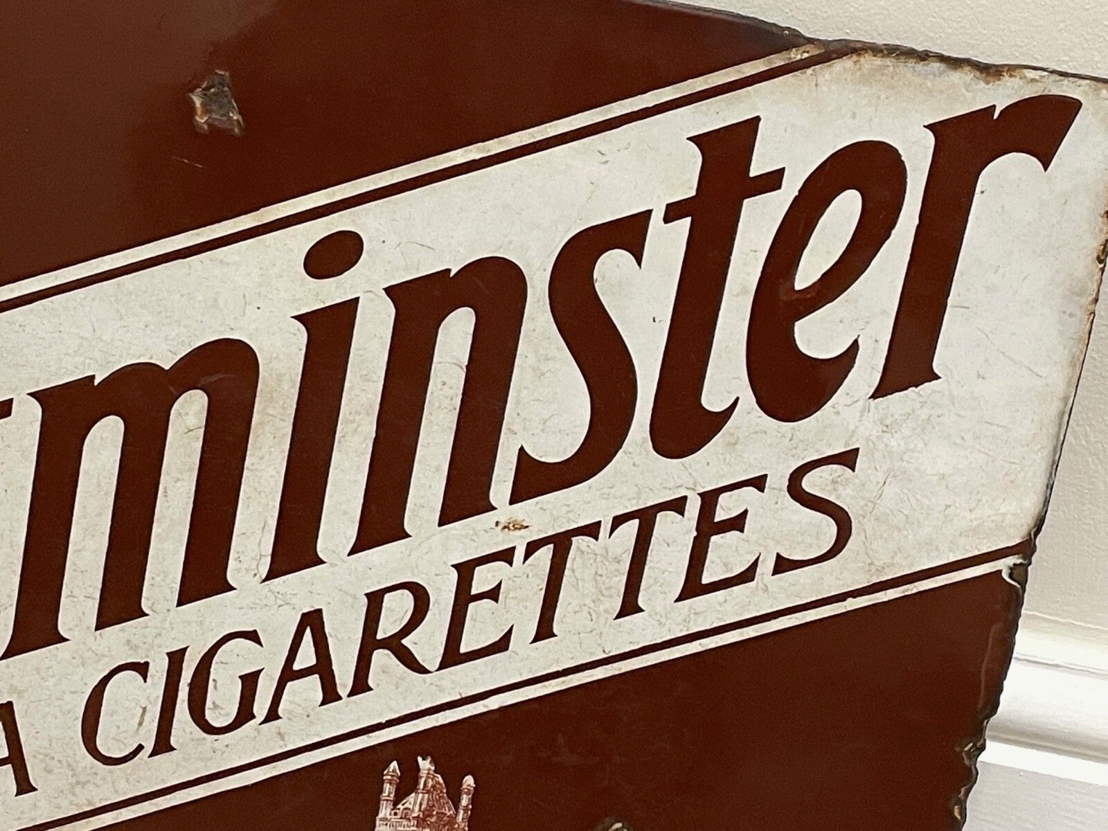 Home Decor Early 20th Century Double Sided Enamel Westminster Virginia Cigarettes Wall Sign photo