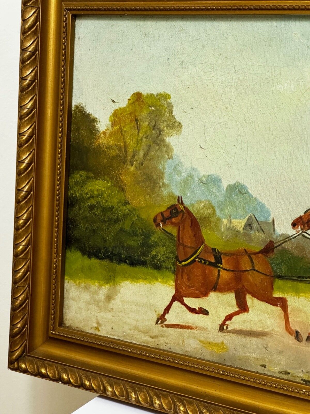 Edwardian Oil Painting Horses & Carriage Coachman Riders Signed Philip H Rideout photo 2000.0