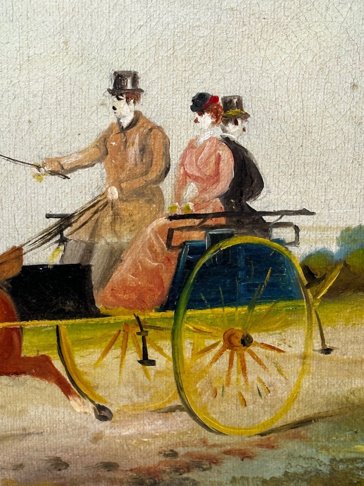 photo furniture Edwardian Oil Painting Horses & Carriage Coachman Riders Signed Philip H Rideout