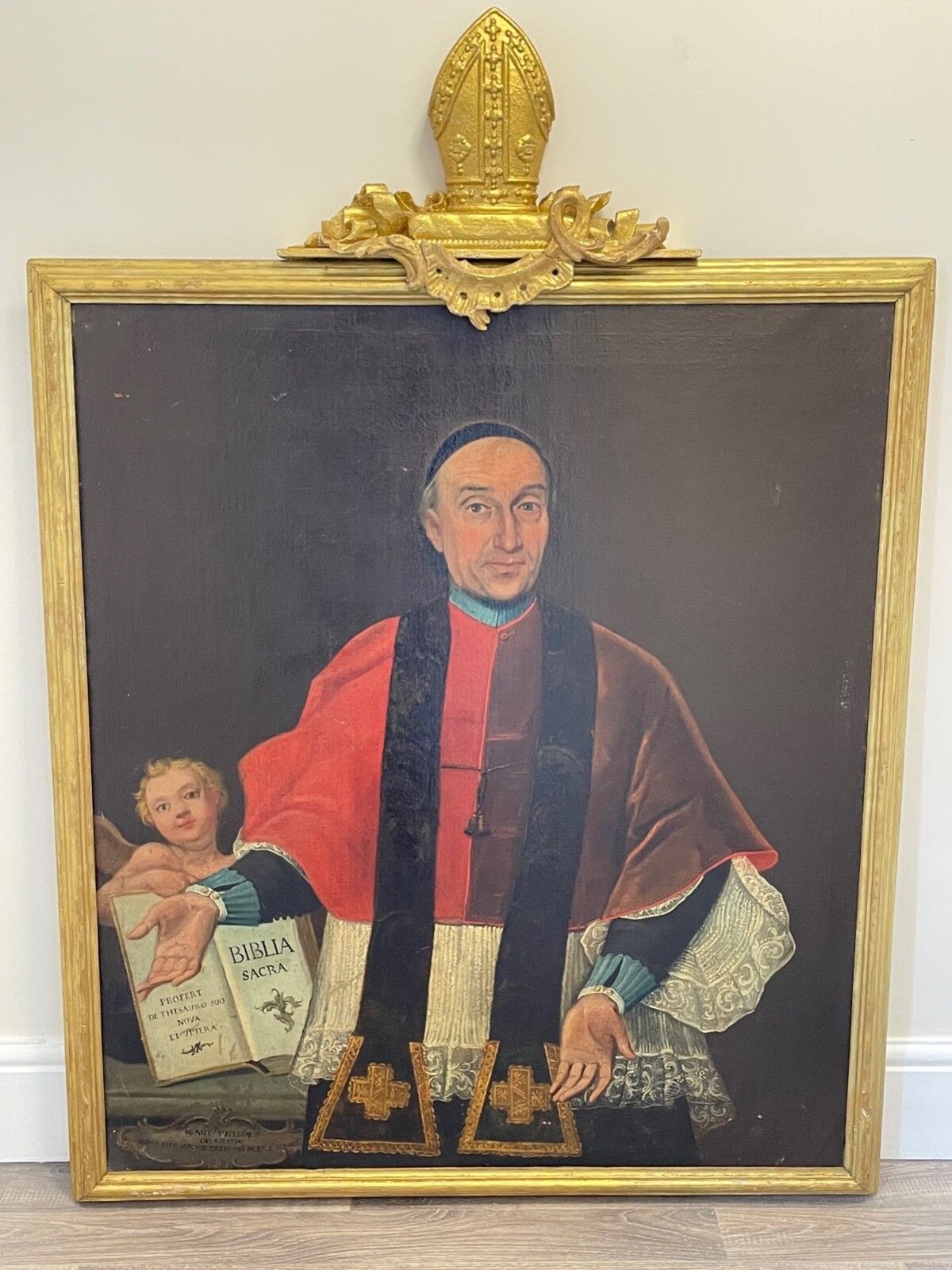 Baroque Old Master 18th Century Italian Oil Painting Portrait Pope Clement XIII photo furniture