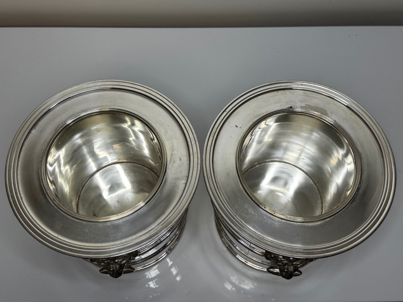 Set Regency Revival Style Lion Barrel Silver Plate Xmas Champagne Bucket Coolers photo 1250.0