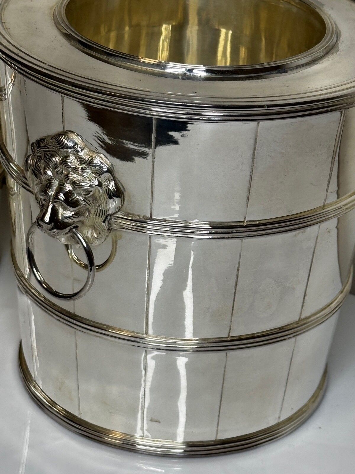 photo for sale Set Regency Revival Style Lion Barrel Silver Plate Xmas Champagne Bucket Coolers