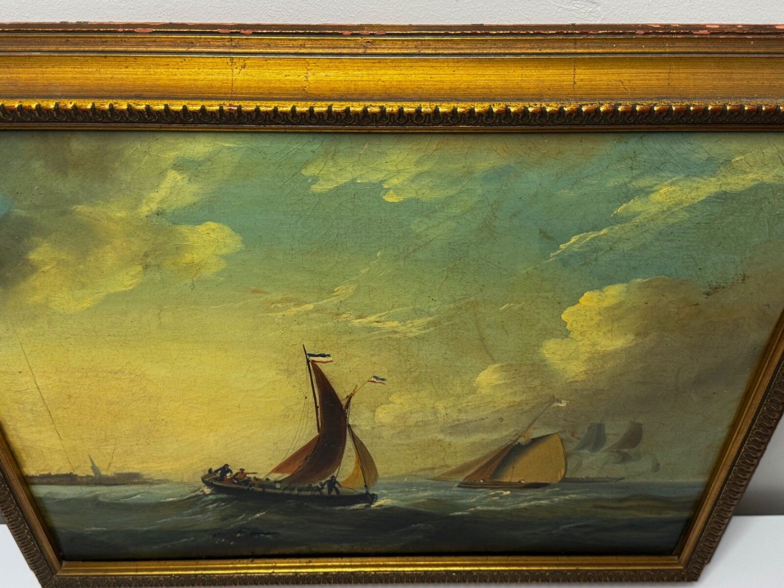 Marine Georgian Early 19th Century French Fishing Boat Heading Out Brisk Winds photo 3600.0