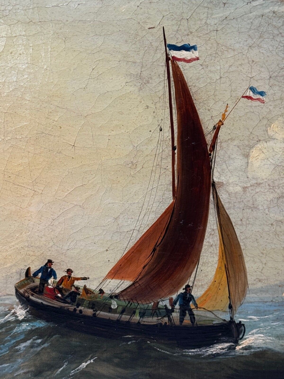 Marine Georgian Early 19th Century French Fishing Boat Heading Out Brisk Winds photo vinterior