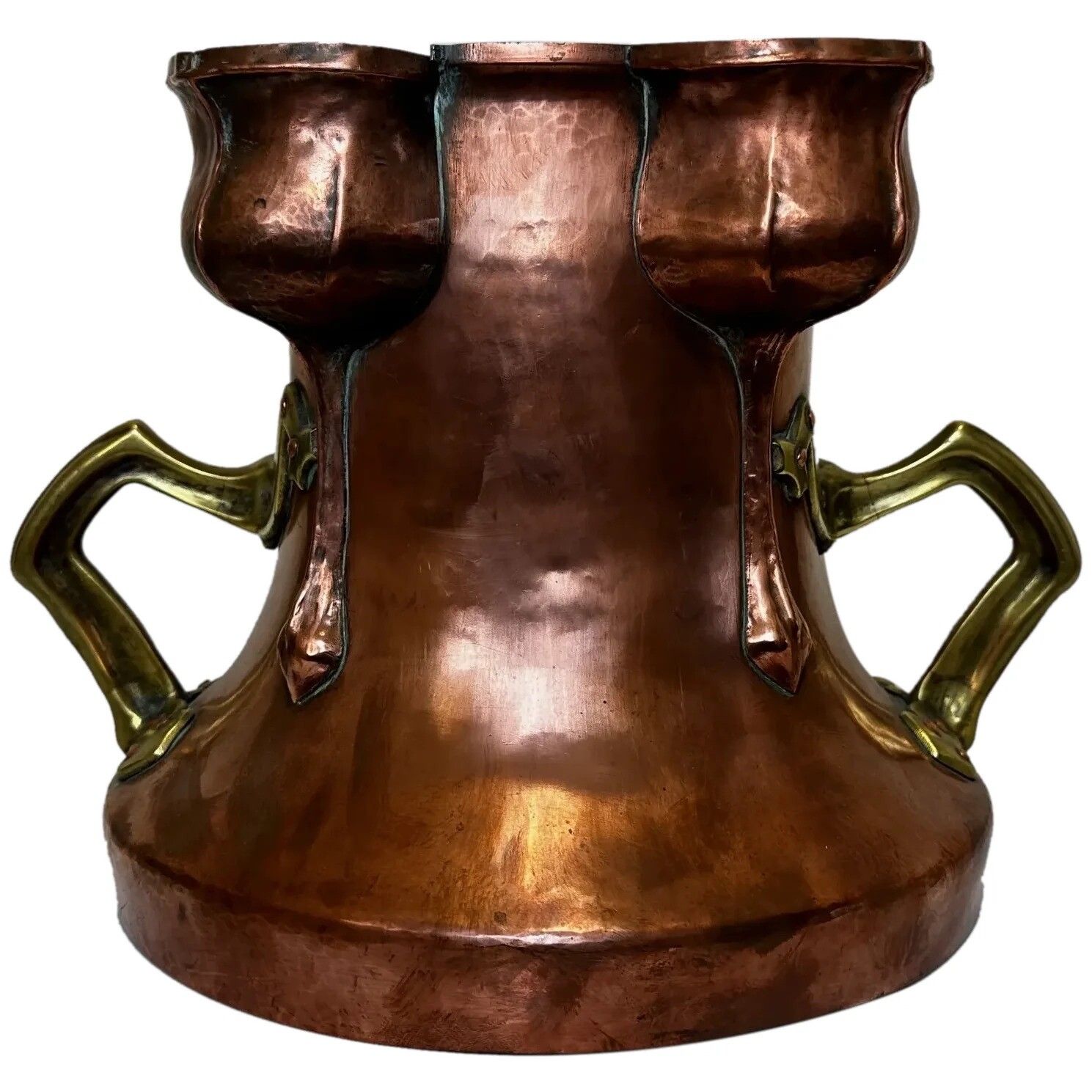 Art Nouveau 19th Century Copper With Brass Handles Floral Tulips Garden Planter