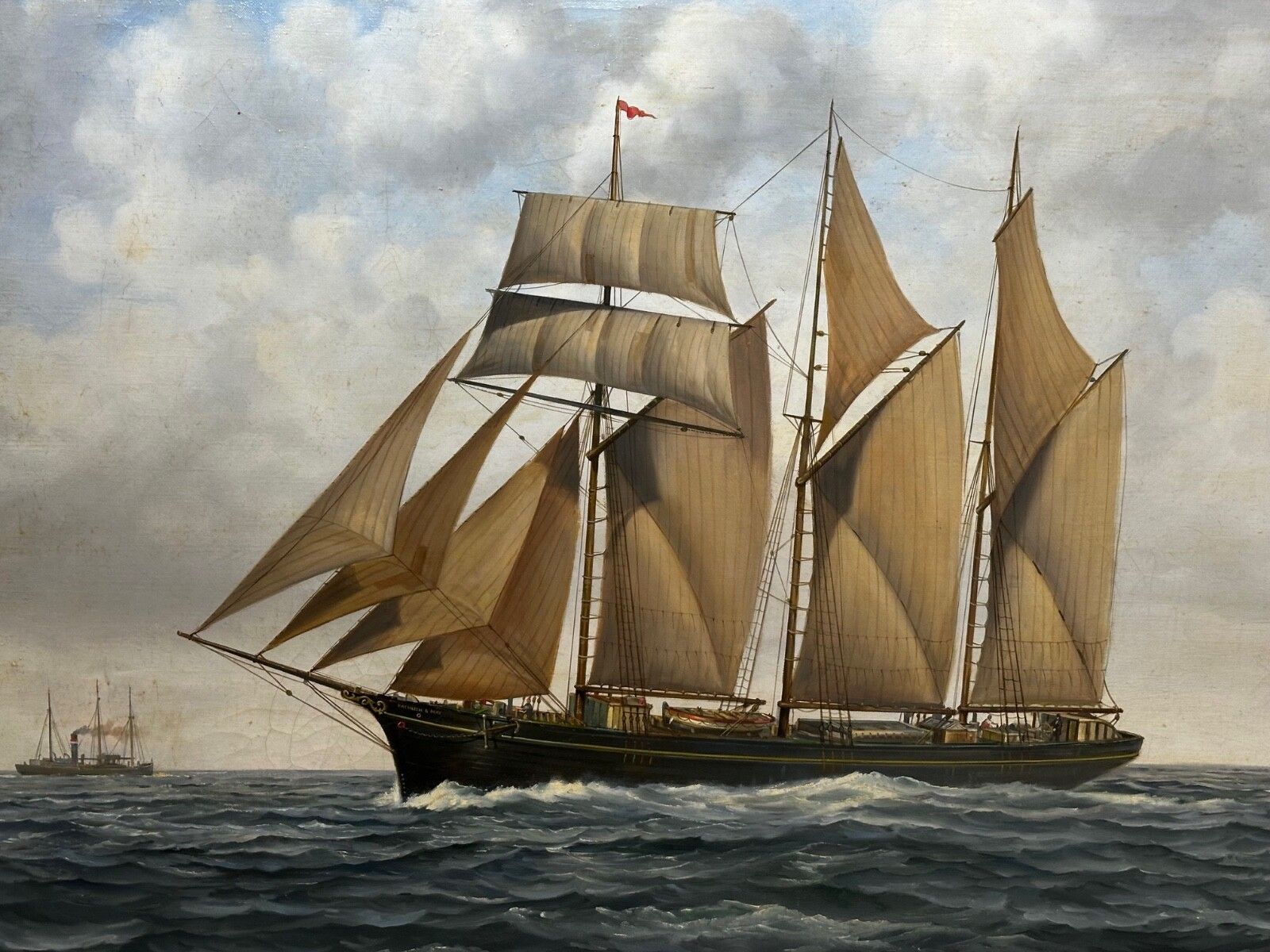 British Marine Oil Painting Kathleen & May Schooner Ship By John Lewis Chapman photo furniture