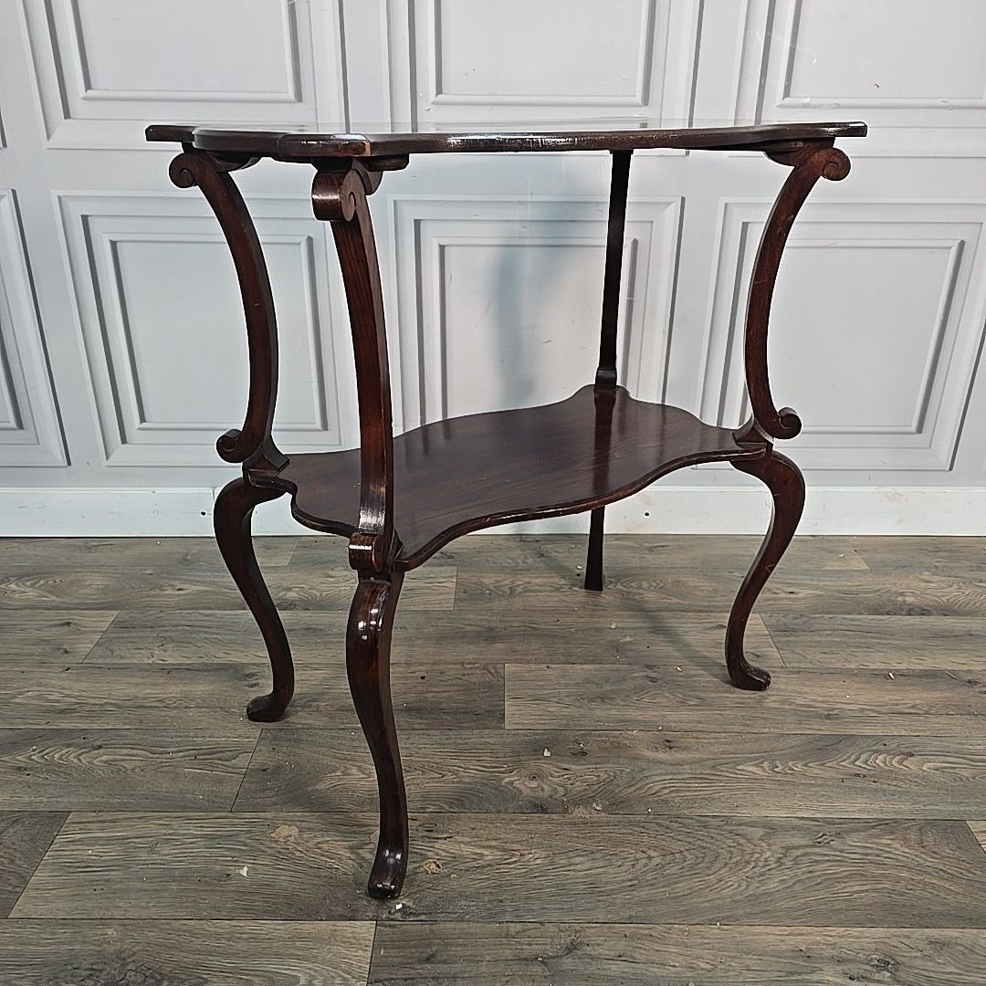 Antique Hall Lamp Table Mahogany Style Serpentine Top Tiered Console Vintage photo for sale