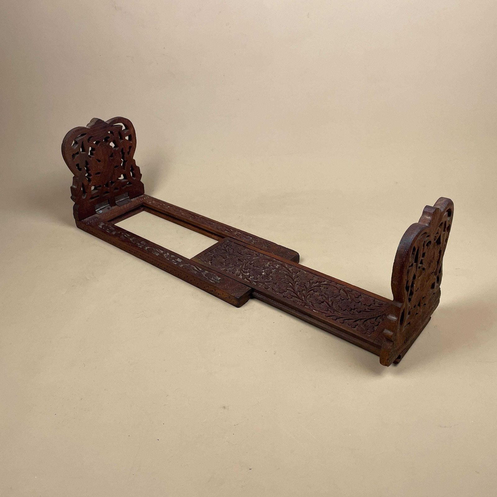 Antique Extending Book Slide Ends Anglo Indian Hand Carved Victorian Style Shelf Display Library Novel Stand Adjustable photo buy