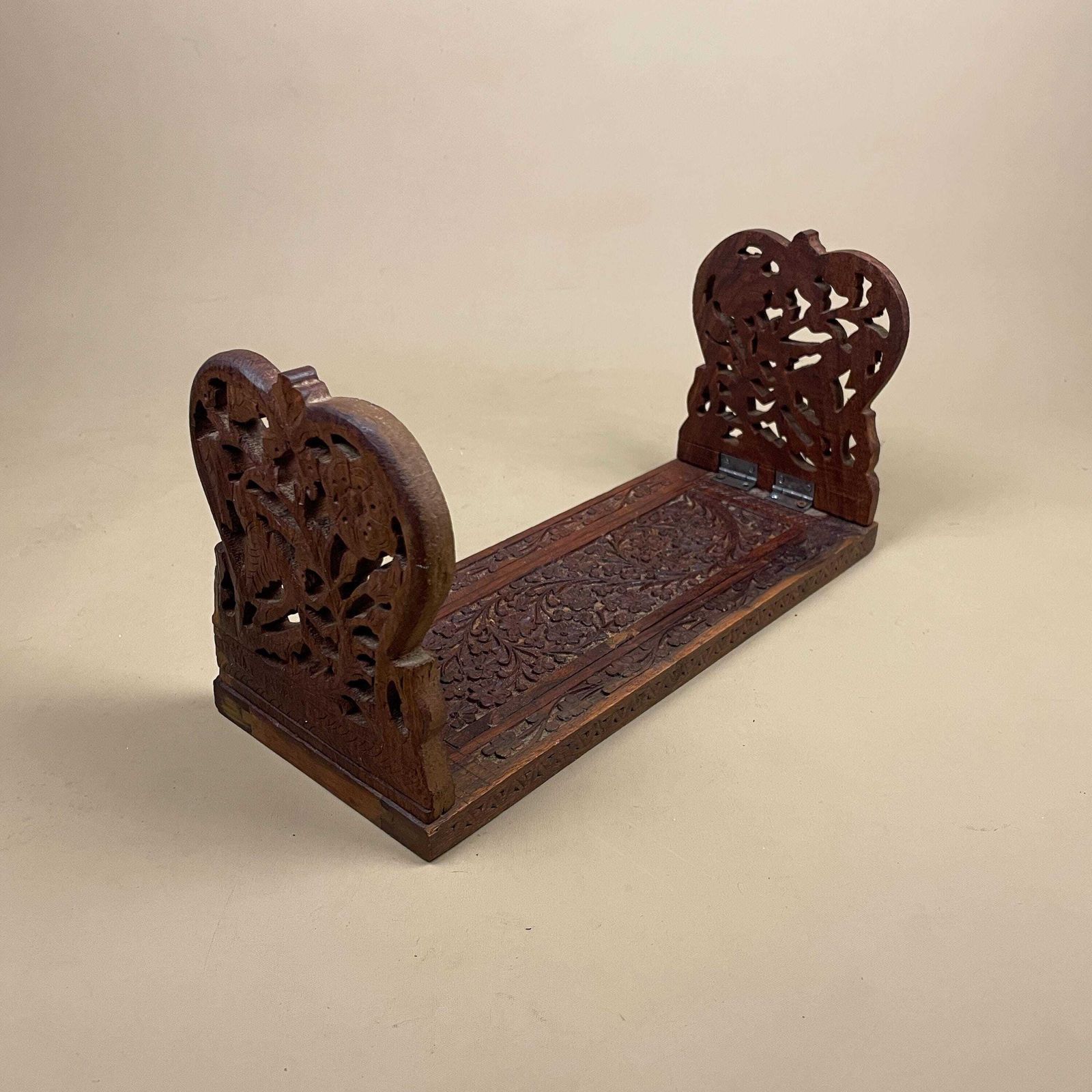 Antique Extending Book Slide Ends Anglo Indian Hand Carved Floral Victorian Style Shelf Display Library Novel Stand Adjustable