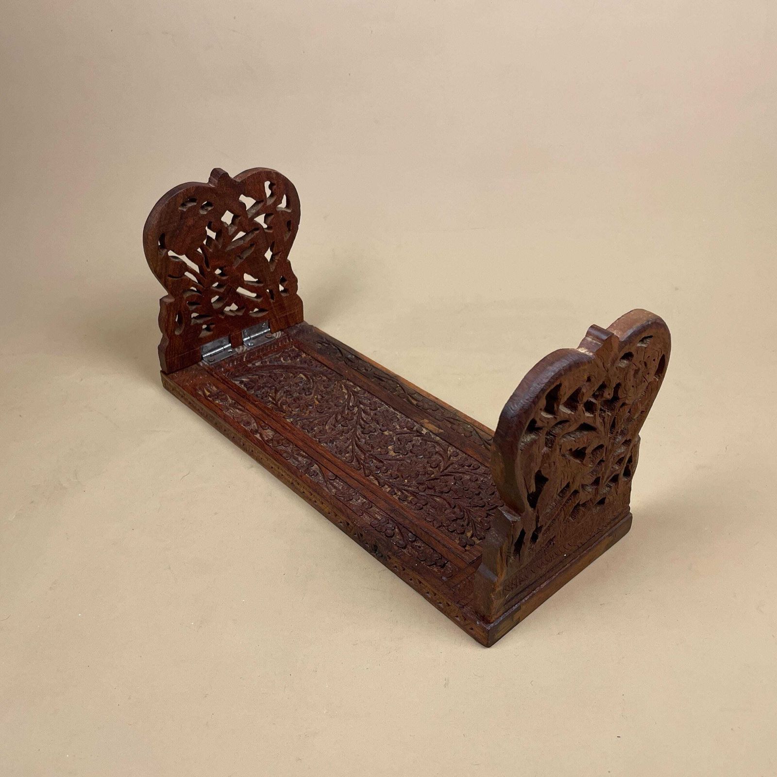 Antique Extending Book Slide Ends Anglo Indian Hand Carved Floral Victorian Style Shelf Display Library Novel Stand Adjustable photo buy