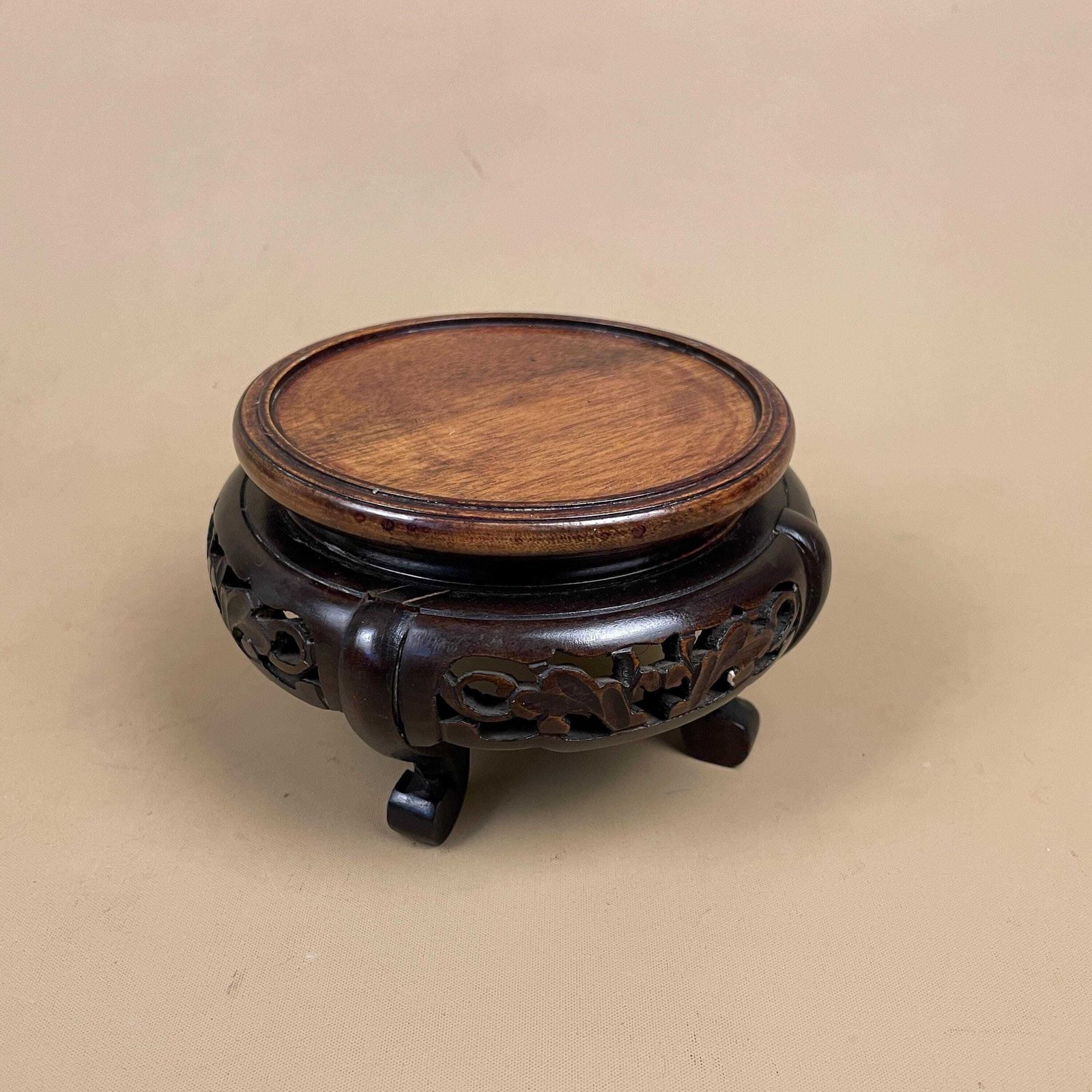 Hand Carved Wood Plant Stand Oriental Vintage Small Display Pedestal Table Round Asian Chinese Style Decorative
