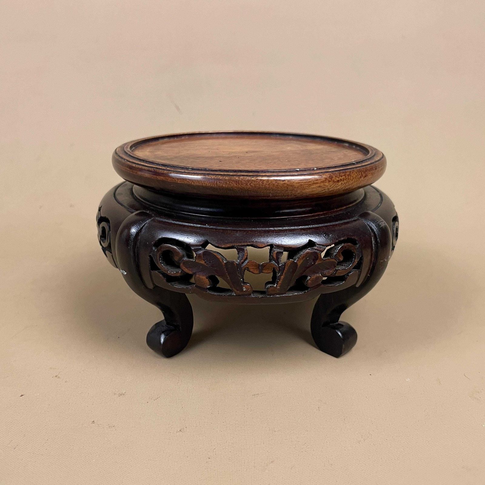 Hand Carved Wood Plant Stand Oriental Vintage Small Display Pedestal Table Round Asian Chinese Style Decorative photo 55.0