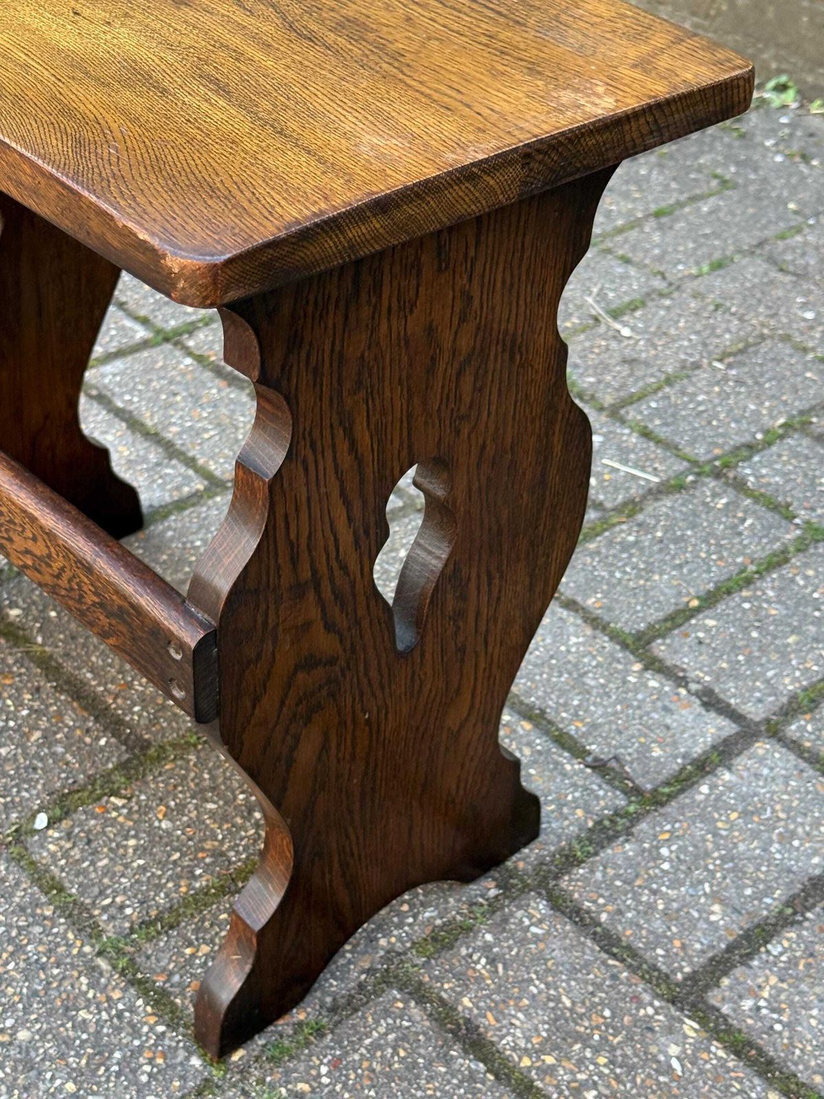 Vintage Early Mid Century Heavy Oak Side Table Rustic English Side Table Solid Wood Stool Plant Stand M photo Furniture