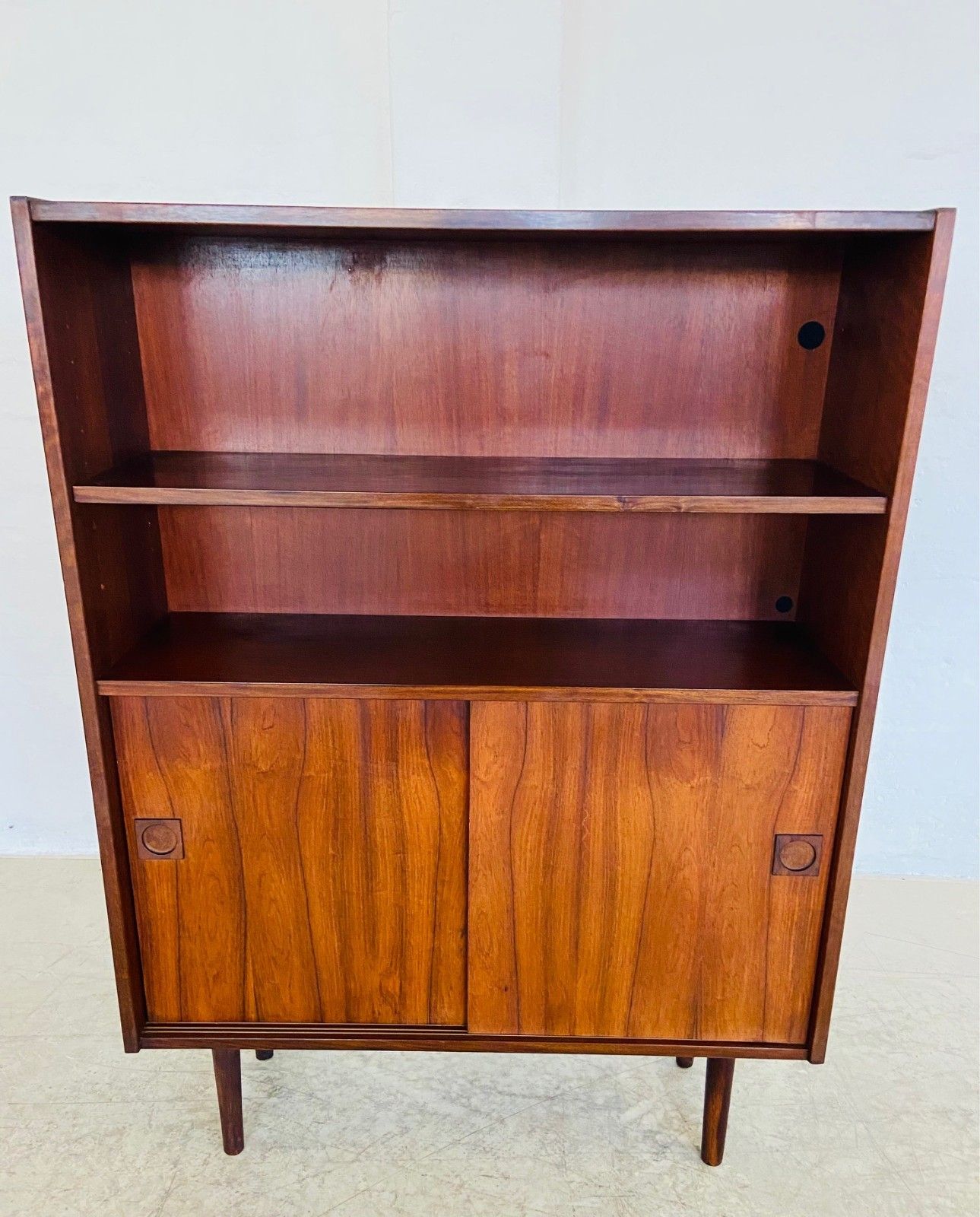 Danish Retro Vintage Bookcase In Rosewood With Sliding Doors 1960,S