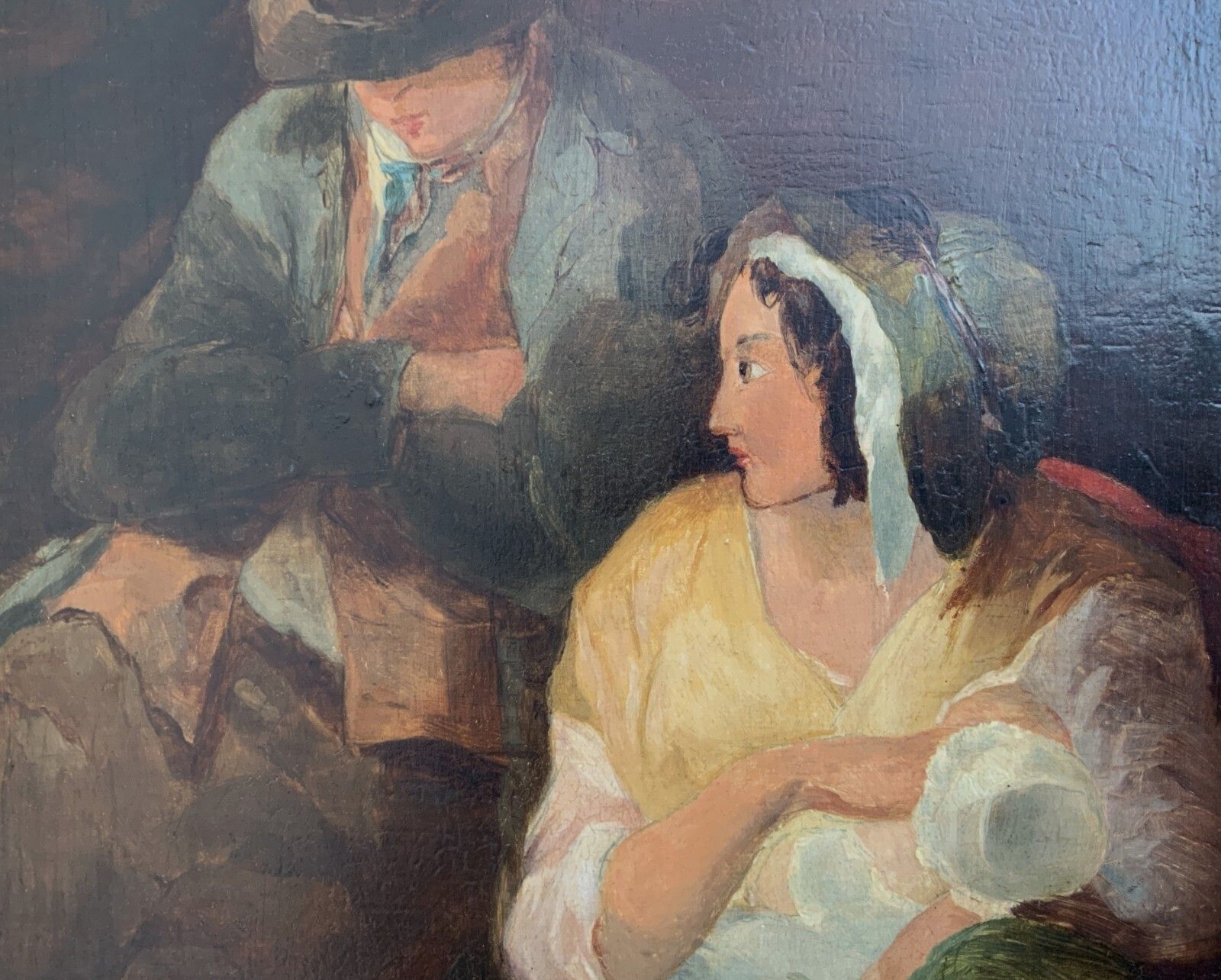 Victorian Genre Oil Portrait Painting Parents With Child Circa 1880 photo 239.0