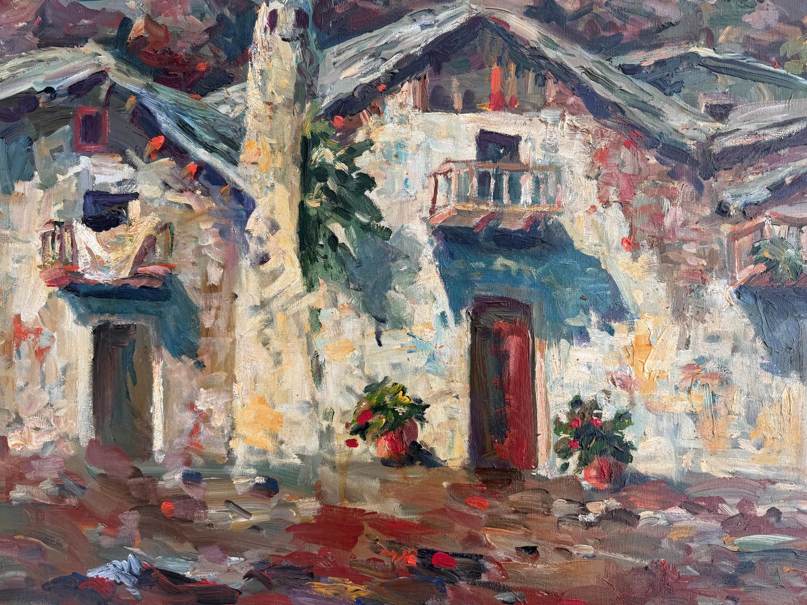 Salvador Pérez Bassols Large Impressionist Pyrenees Village Landscape, Vielha Aran Valley Oil Painting photo buy