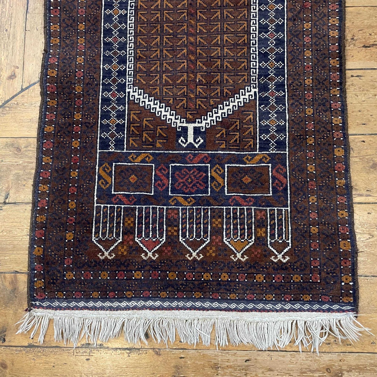Antique Woven Rug Carpet Mat Rectangle Wool Vintage Pattern Woven Floor Hand Knotted Textile Patterned Pattern 154x79cm Earthy Brown Balouch photo 165.0