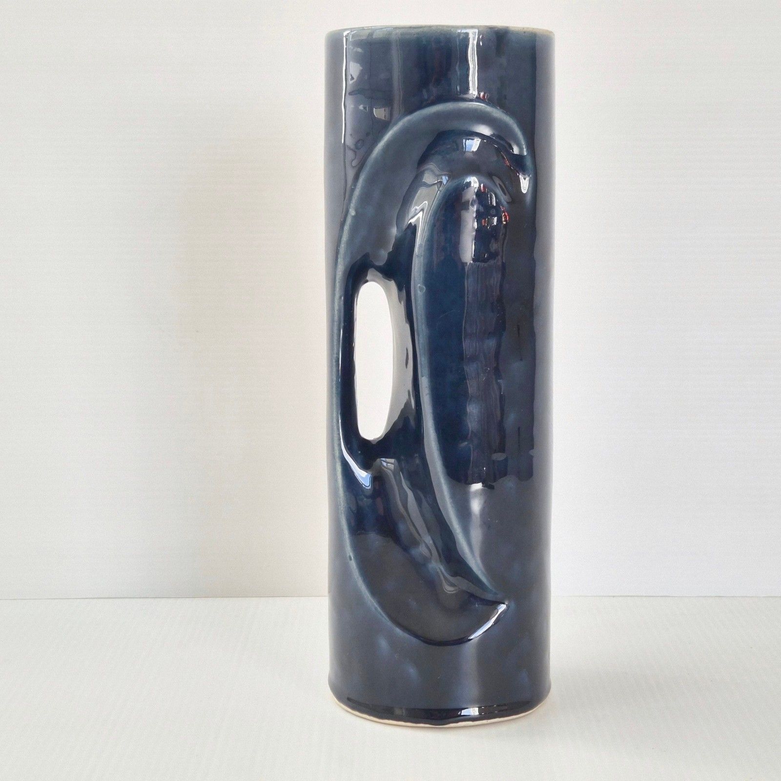 Vintage 1960 Blue Ceramic Vase Sign Vallauris A. M. Retro 60s 1960s photo Home Decor