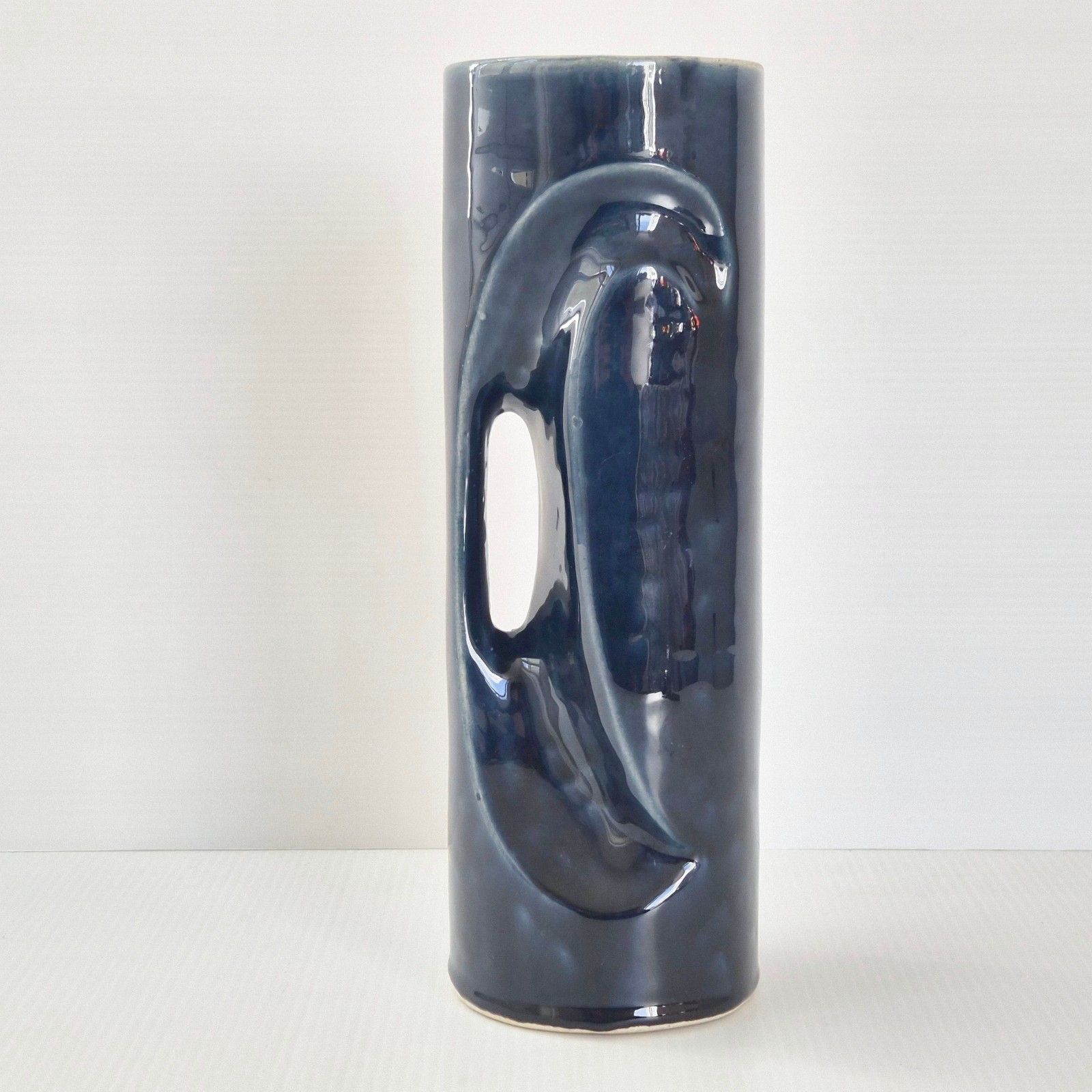 Vintage 1960 Blue Ceramic Vase Sign Vallauris A. M. Retro 60s 1960s photo 186.0