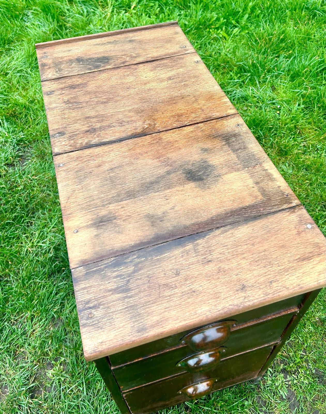 1940s Three Drawer Oak Filing Cabinet Bedside Wooden Desk Industrial Antique Vintage Haberdashery Library Office photo buy