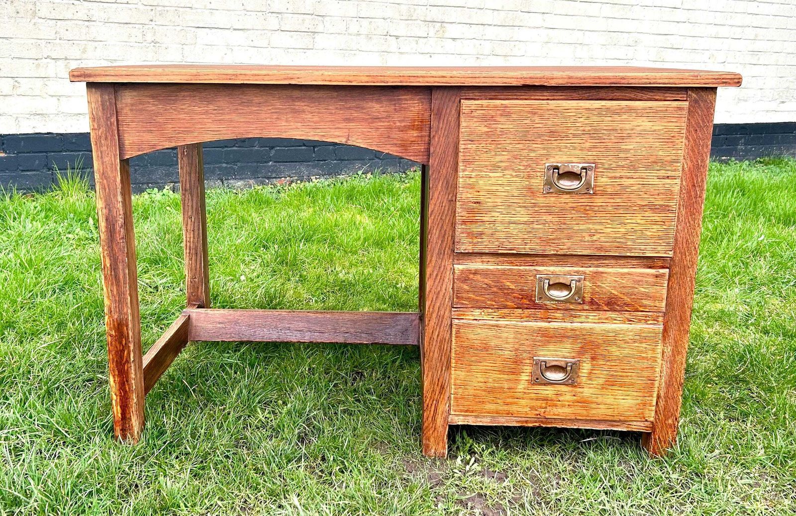 photo for sale Vintage Oak Desk Industrial Office Retro Wooden Old Wooden Side Antique Drawer Filing Home Chair