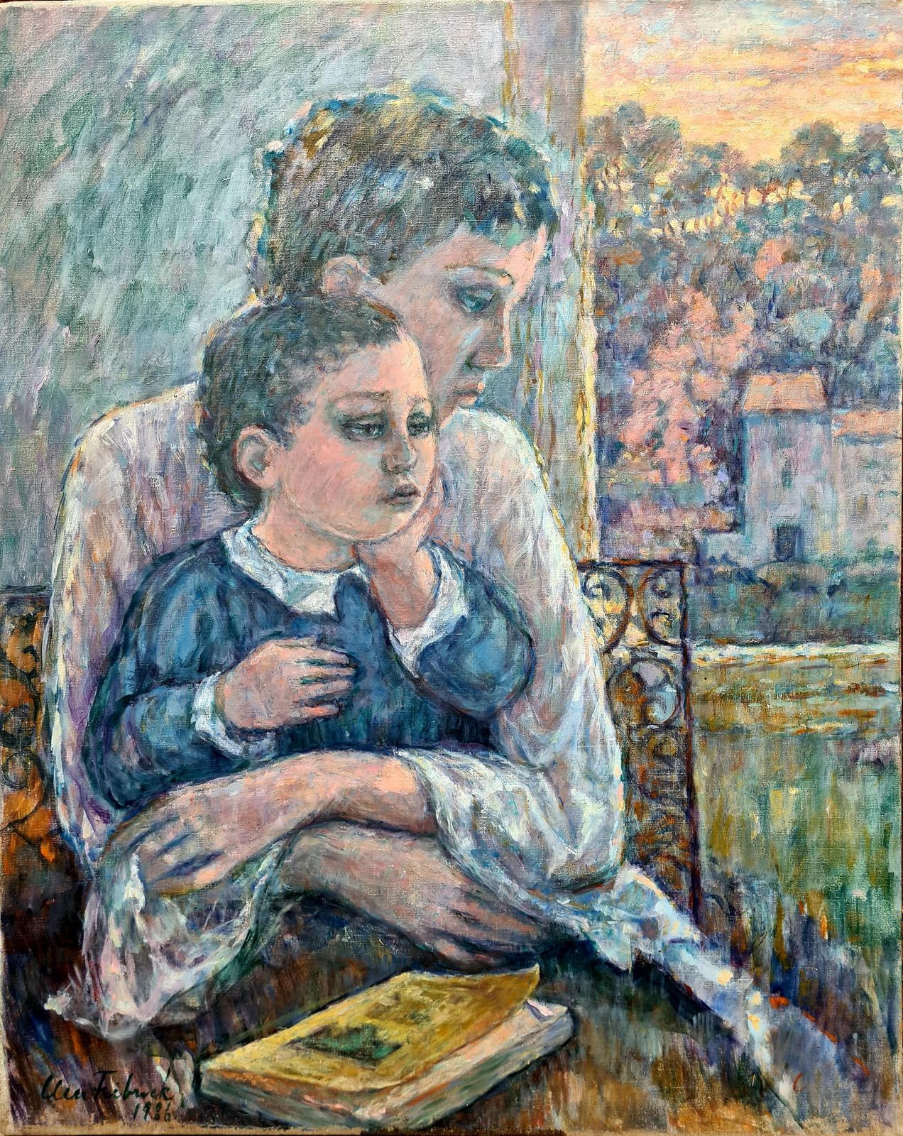 Mother And Child, Oil Painting On Canvas, Modern Figurative, Late 20th Century1986 By Ulla Fribrock