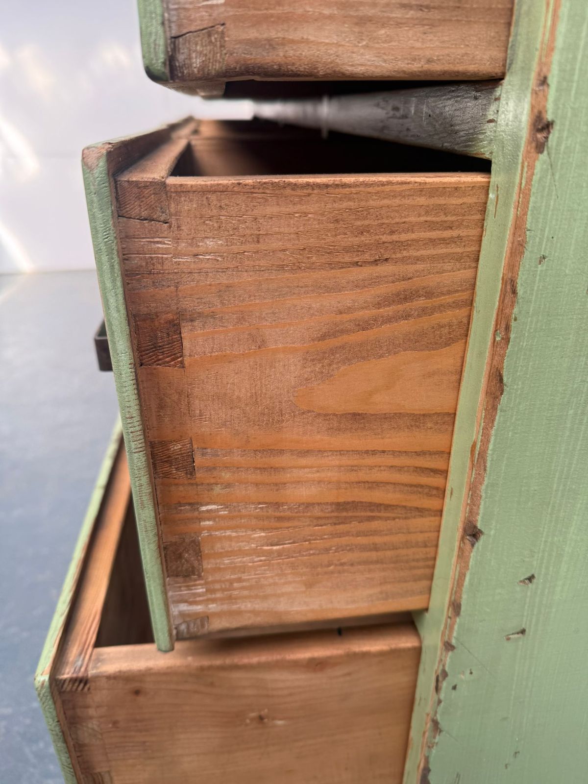 Furniture A Lovely Original Antique  Pine Painted Light Green 16 Drawer Shop Fitting photo
