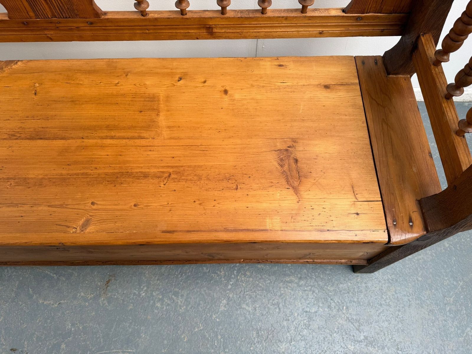 photo for sale A Wonderful Waxed Original Victorian Pine Hungarian 3 Seater Box Settle