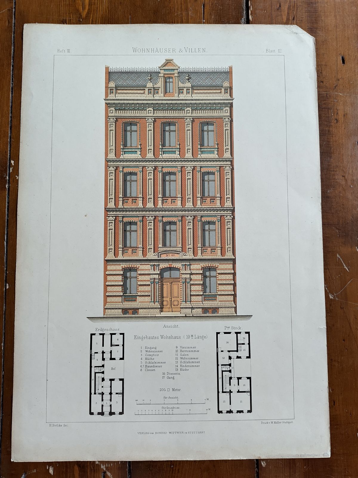 Set 1: 6 Antique 19thc Chromolithographs – Bethke ‘Villen’ Series, C.1885 photo vinterior