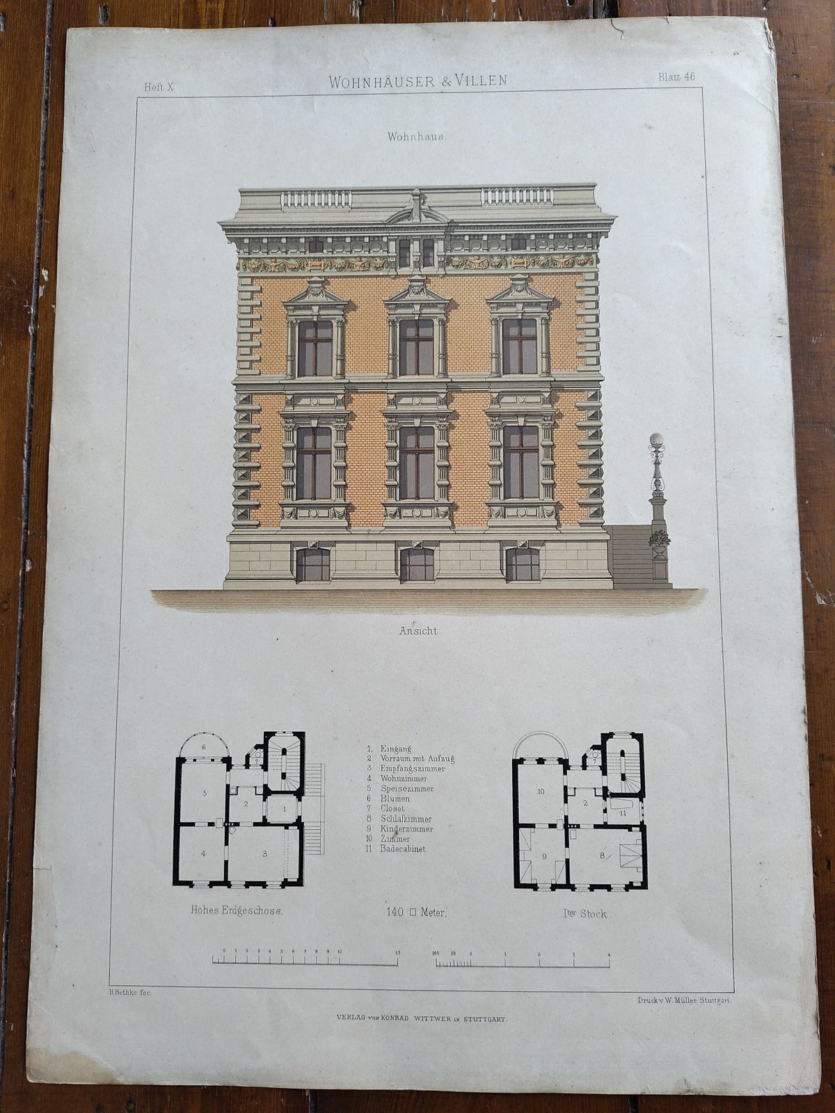 Set 1: 6 Antique 19thc Chromolithographs – Bethke ‘Villen’ Series, C.1885 photo buy