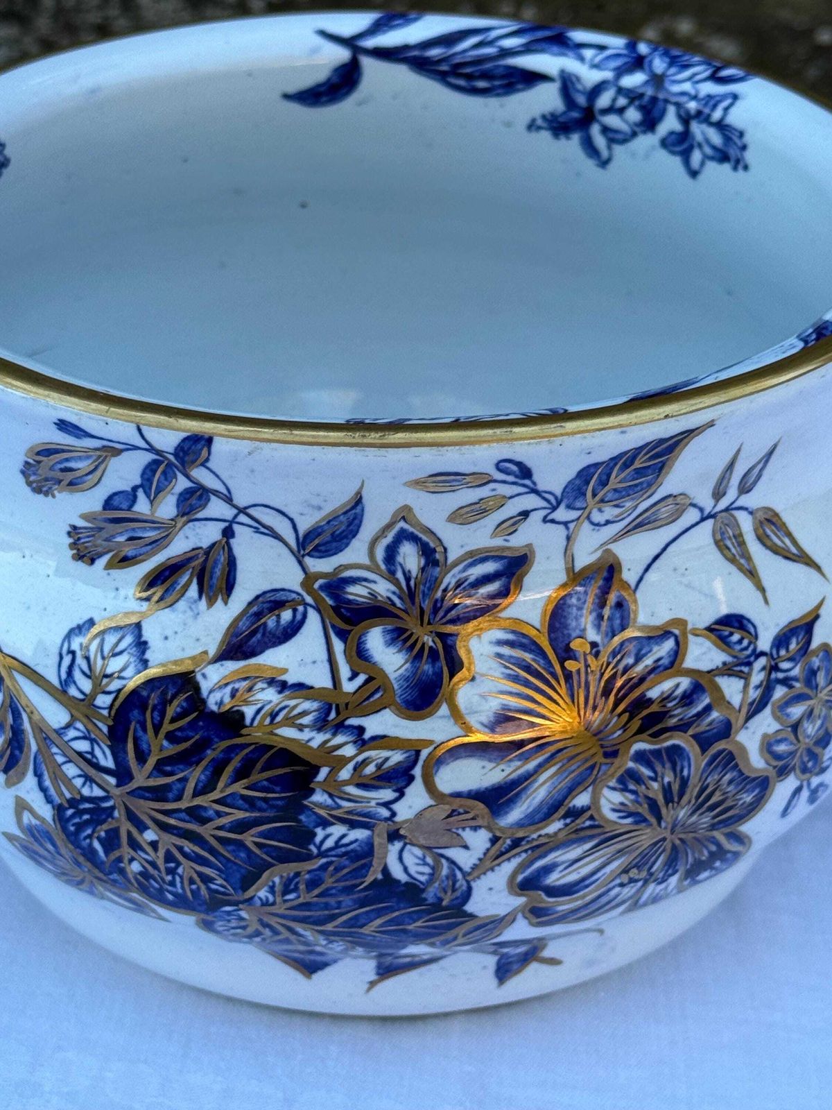 Victorian Ashworth Brothers Chamber Pot Blue Floral Gilt Ironstone Antique Planter photo 130.0