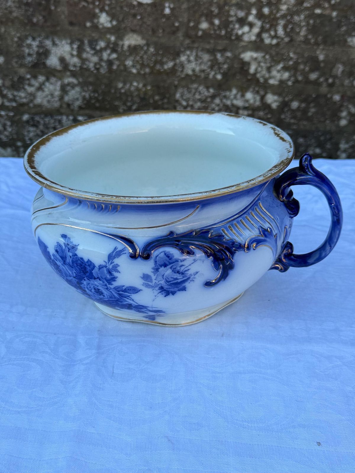 Antique Royal Doulton Adele De Dijon Chamber Pot Blue White Edwardian Planter England photo Home Decor