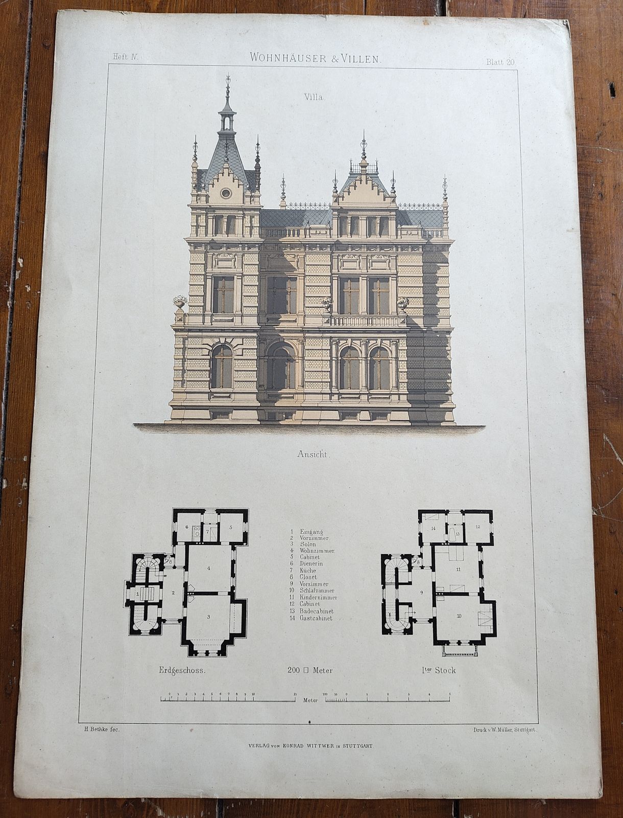 Set 2: 6 Large Antique 19thc Chromolithographs – Bethke ‘Villen’ Series, C.1885 photo vinterior