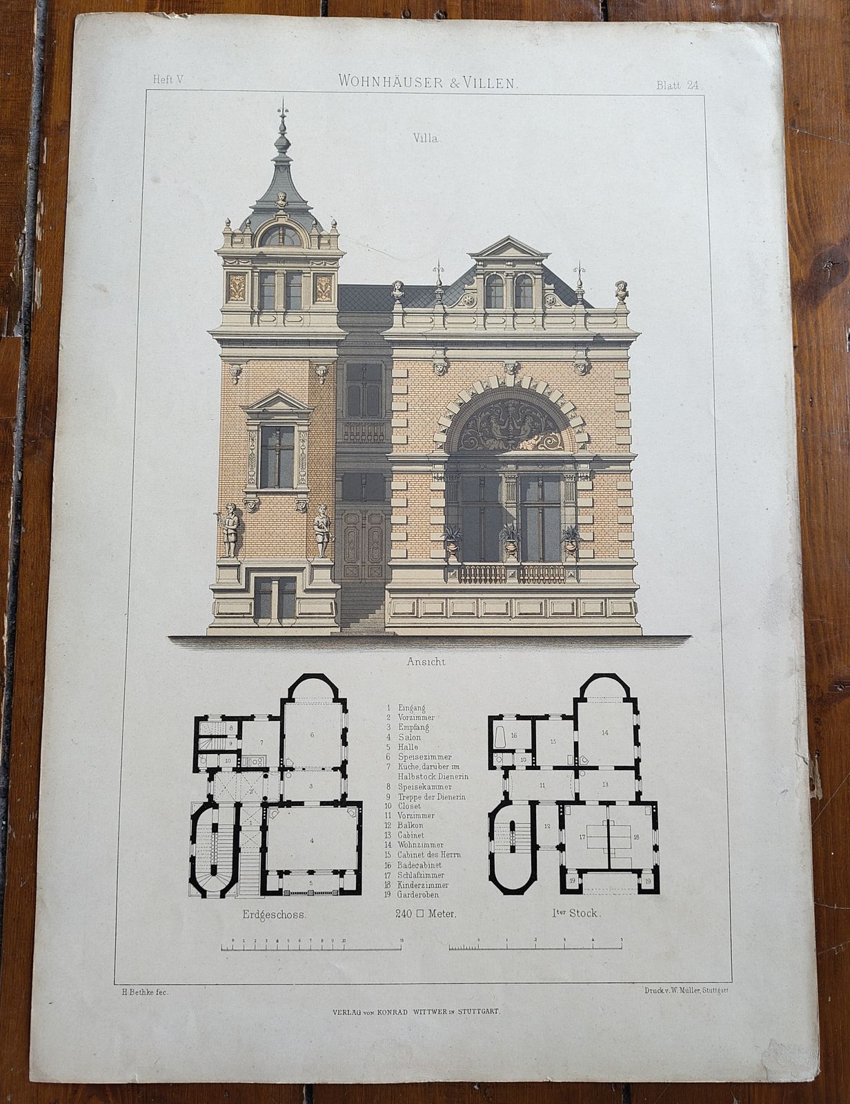 Set 3: 6 Large Antique 19thc Chromolithographs – Bethke ‘Villen’ Series, C.1885 photo Art