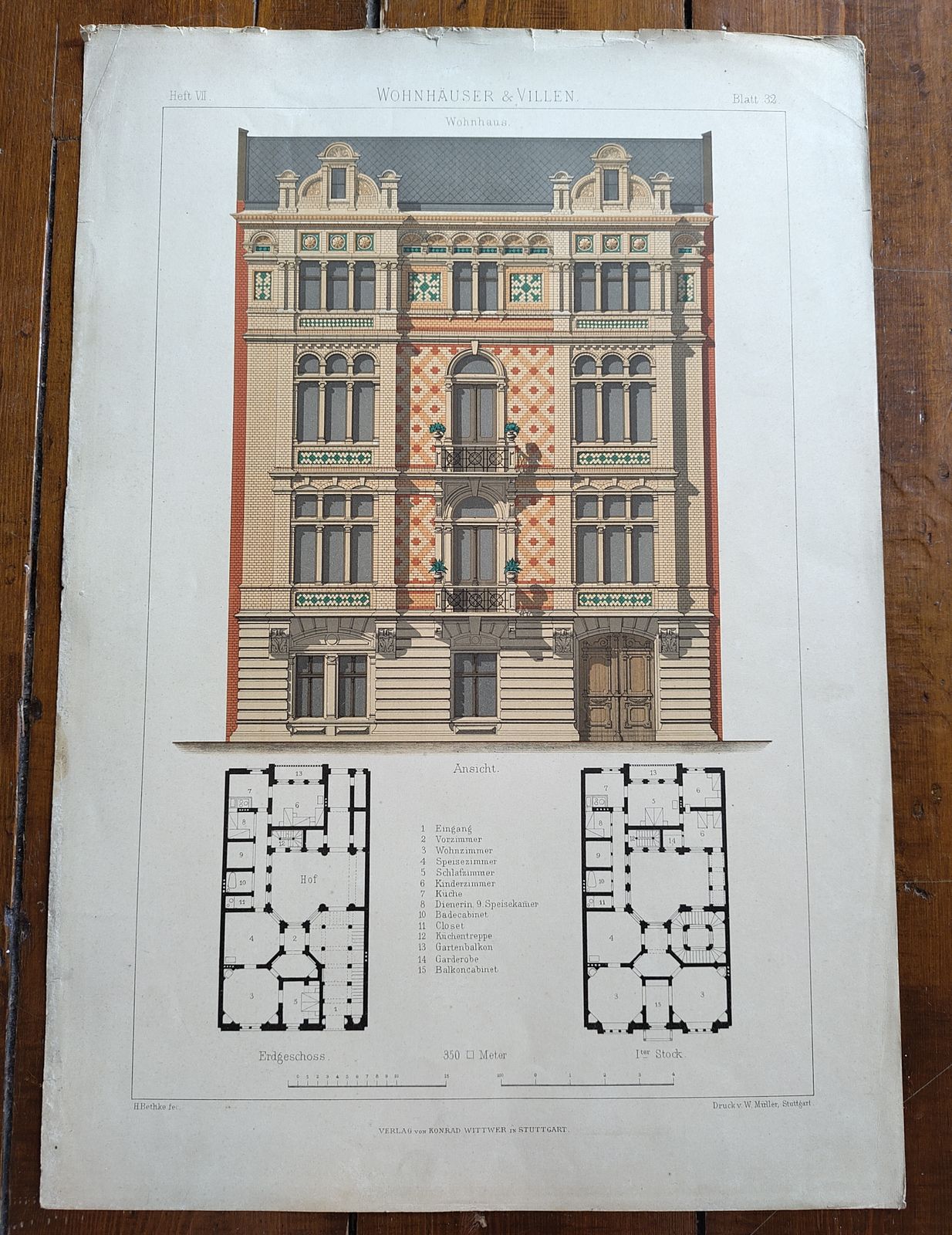 Set 4: 6 Large Antique 19thc Chromolithographs – Bethke ‘Villen’ Series, C.1885 photo 350.0
