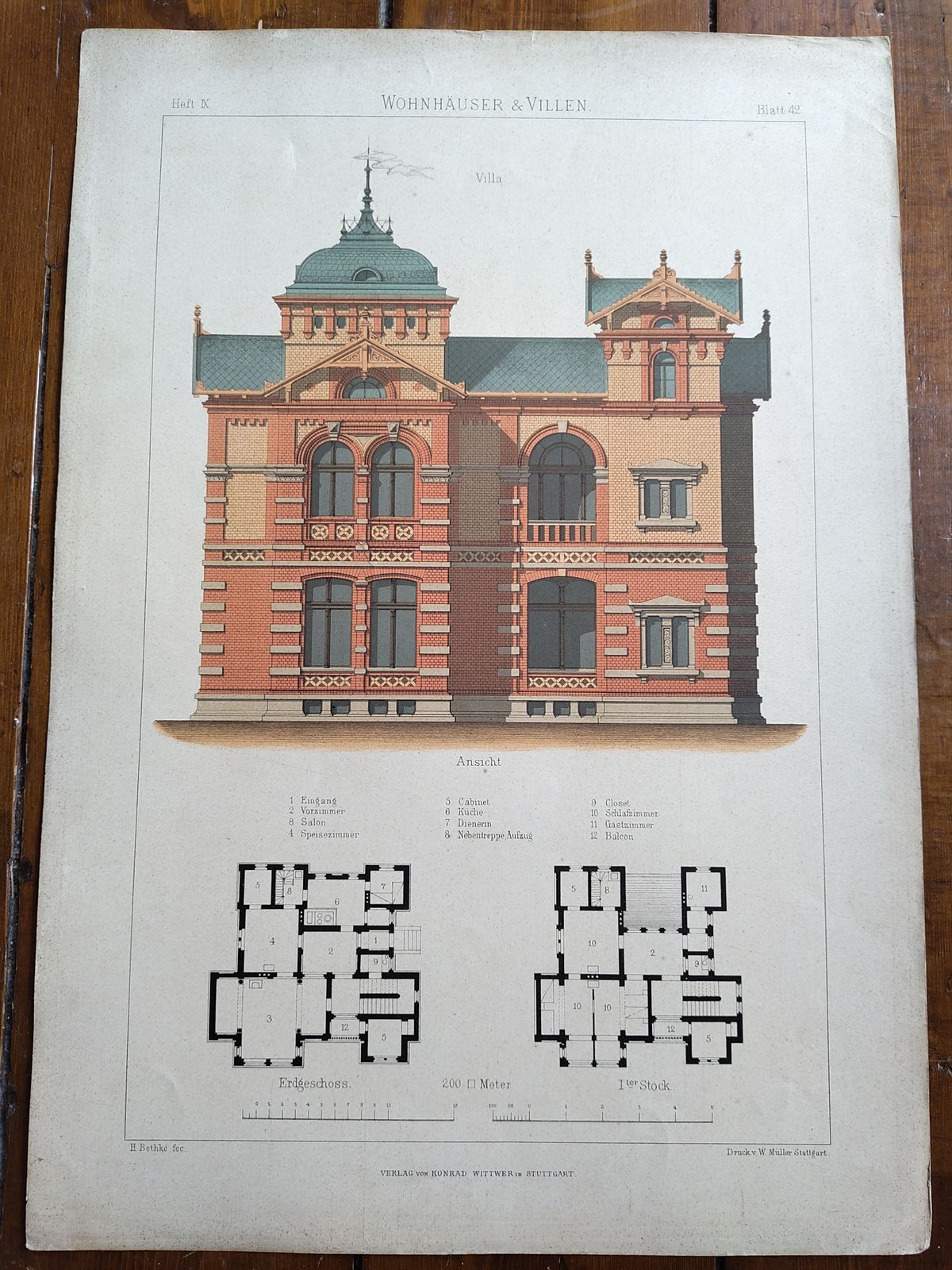 Set 5: 6 Large Antique 19thc Chromolithographs – Bethke ‘Villen’ Series, C.1885 photo for sale