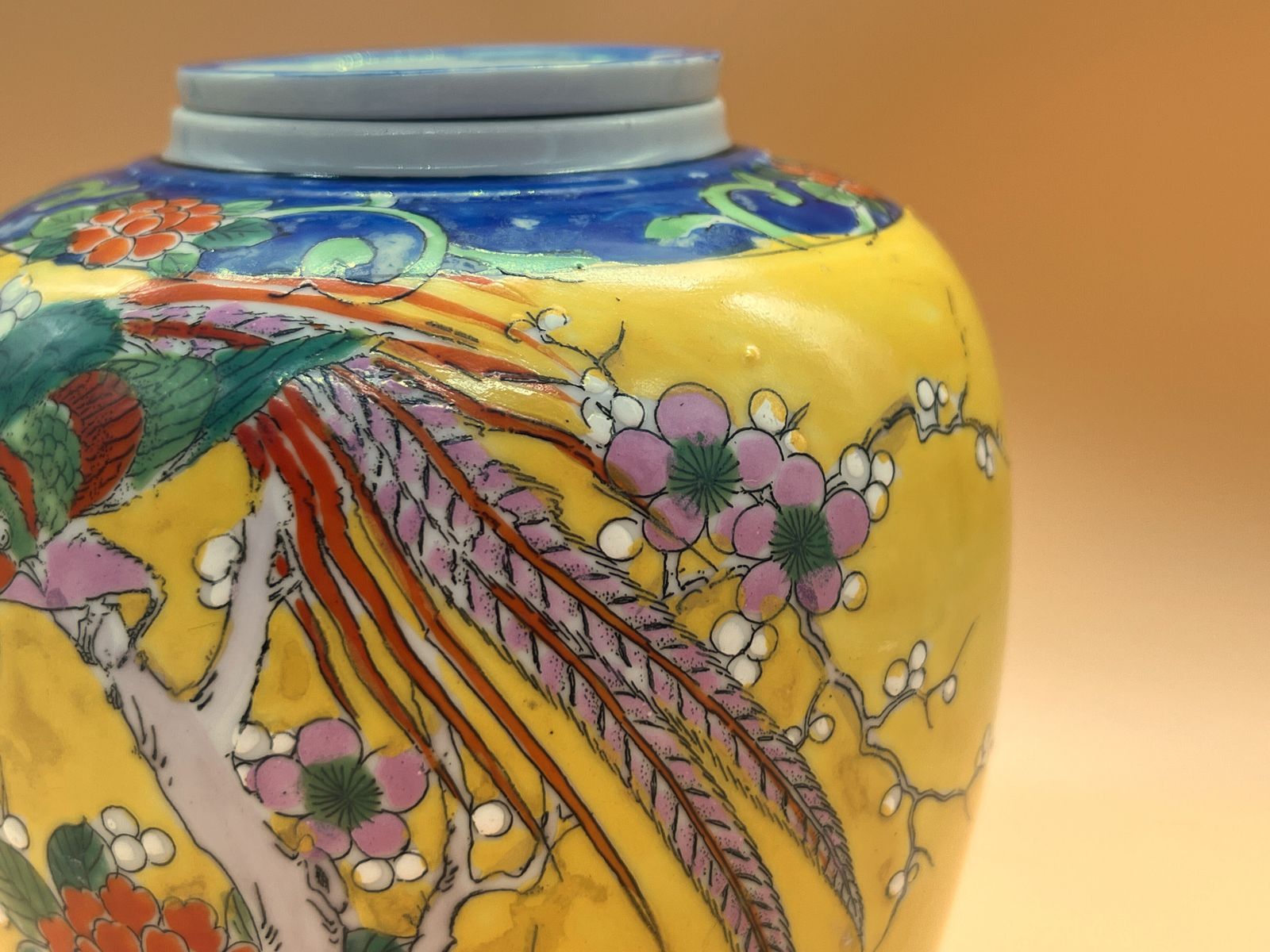 Antique Japanese Yamatoku Ware Lidded Ginger / Temple Jar, Asiatic Pheasants, Lotus And Dogwood Flowers. photo Home Decor