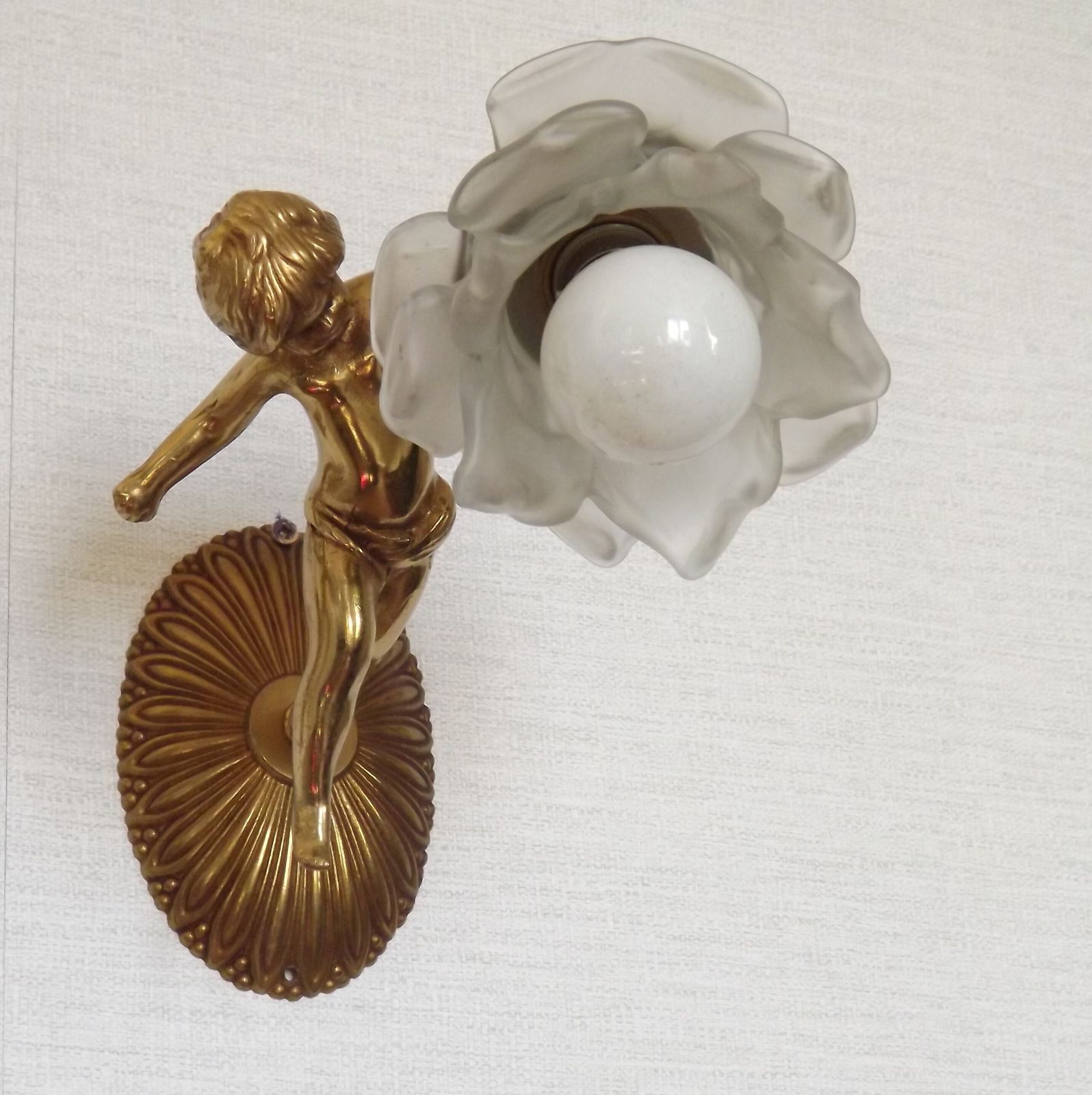 photo buy Decorative Pair Italian Bronze Cherub Wall Lights With Flower Petal Glass Shades