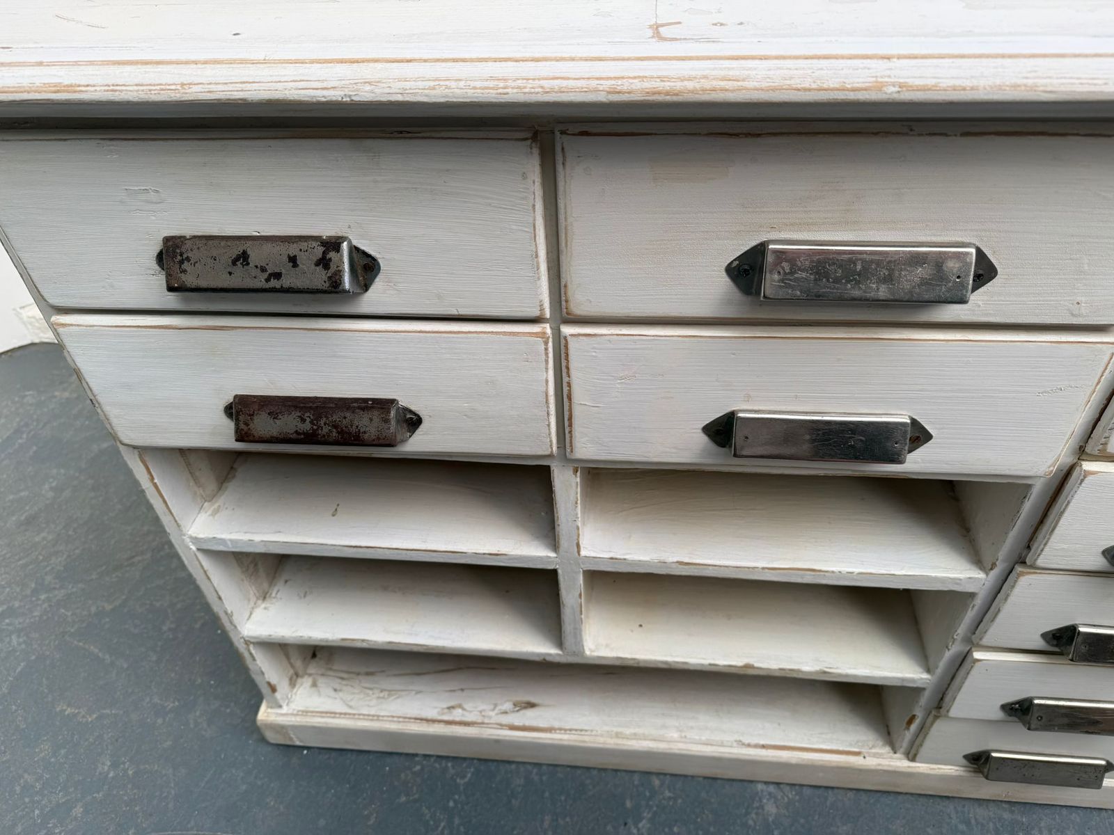 An Originally Painted White Hungarian Victorian Pine Shop Fitting photo vintage