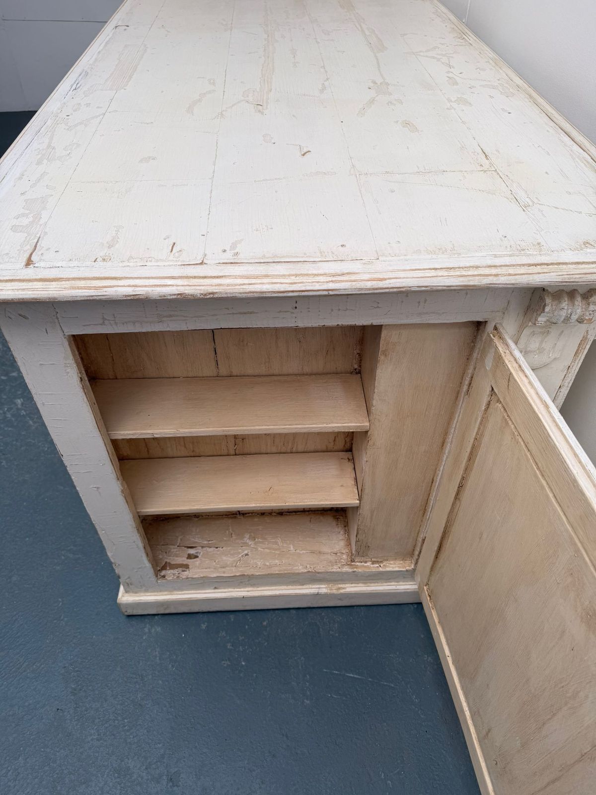 Furniture An Originally Painted White Hungarian Victorian Pine Shop Fitting photo
